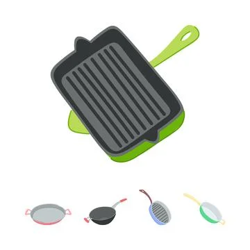 Kitchen cookware set with various frying pans Stockillustratie