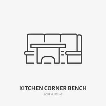 Kitchen corner bench flat line icon. Apartment furniture sign, vector Stock Illustration