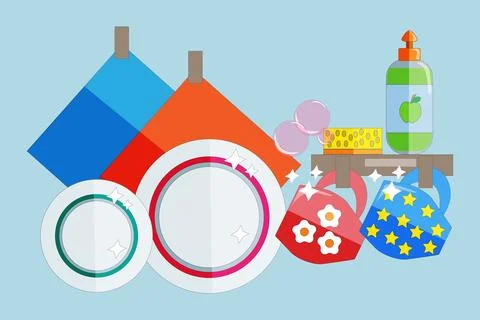 Kitchen corner with clean dishes Stock Illustration