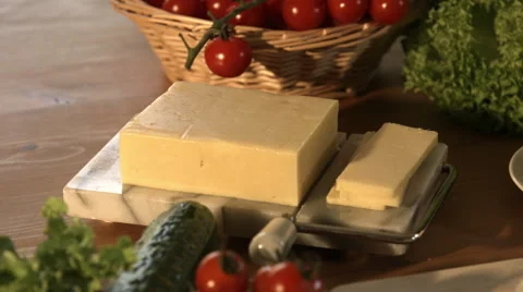 Kitchen Counter Scattered With Fresh Cheese And Salad 4K 스톡 동영상 62453239