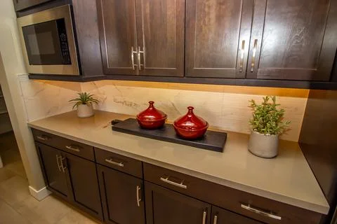 Kitchen Counter Top With Decorator Items Stock Photos