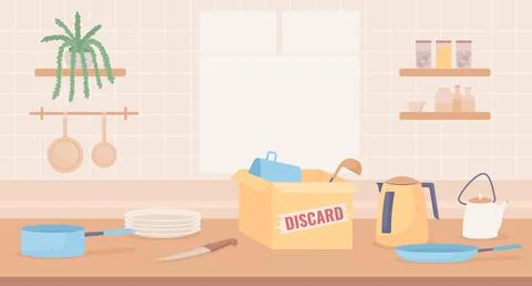 Kitchen countertop with cardboard boxes for discarding color vector illustration Stock Illustration