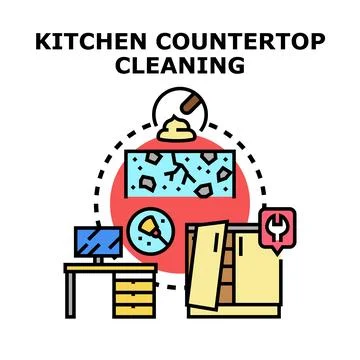 Kitchen countertop cleaning surface care restoration vector Stock Illustration