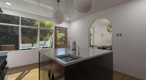 Kitchen in a country house 3d illustration Stock Illustration