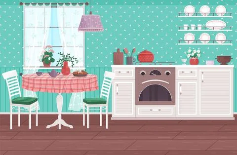 Kitchen. Culinary experiences unfold in kitchens where decor and utensils Stock Illustration