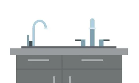 Kitchen cupboard of sink with bowls vector flat isolated Stock Illustration