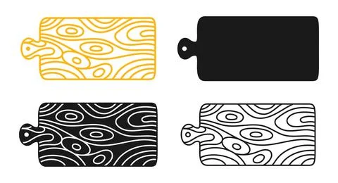 Kitchen cutting board linear icon symbol set wooden equipment tool silhouettes Stock Illustration