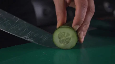 Kitchen cutting cucumber, cook Stock Footage 89232127