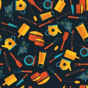 Kitchen, dark seamless pattern Stock Illustration