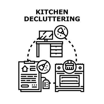 Kitchen decluttering organizing process concept illustration Stock Illustration