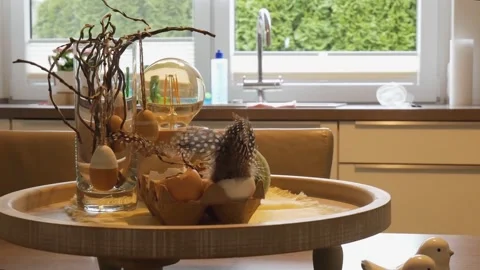 Kitchen decoration. Easter eggs. festive table decoration Stock Footage 227595686