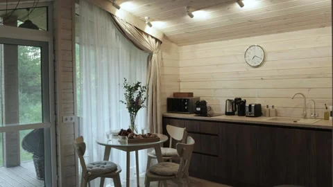 Kitchen with delicious breakfast buns with jam beautifully served on wooden tray Vídeos de archivo 259029225