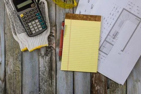 Kitchen design blueprint plan construction project in modular cabinet with ar Stock Photos