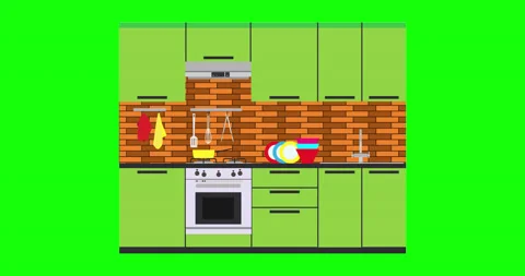 Kitchen design interior vector modern illustration room. Furniture drawing home  Stock Footage 141722951