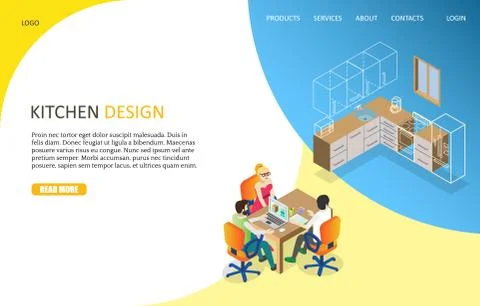 Kitchen design landing page website vector template Illustrazione stock
