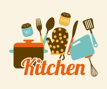 Kitchen design over beige  background, vector illustration 스톡 일러스트