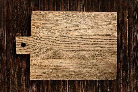 Kitchen desk cooking mockup. empty vintage wooden cutting board Stock Photos