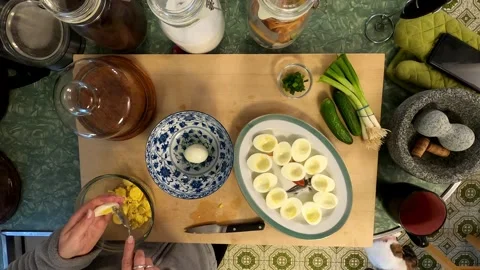 Kitchen Deviled Eggs Cutting Board Meal Preperation Healthy Lifestyle Eating 스톡 동영상 324877064