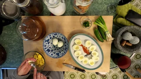Kitchen Deviled Eggs Cutting Board Meal Preperation Healthy Lifestyle Eating Stock Footage 324877098