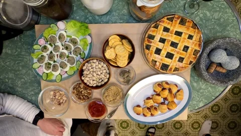 Kitchen Deviled Eggs Pie Pistachios Ketchup Mustard Crackers Meal Healthy Eating Stock Footage 324875564