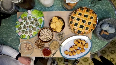 Kitchen Deviled Eggs Pie Pistachios Ketchup Mustard Crackers Meal Healthy Eating Stock Footage 324875602