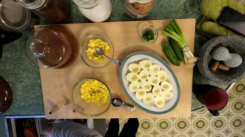 Kitchen Deviled Mushroom Eggs Cuttingboard Meal Healthy Lifestyle Eating Food 스톡 동영상 324858736