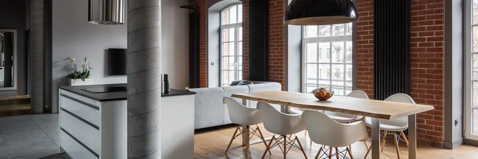 Kitchen with dining table Stock Photos