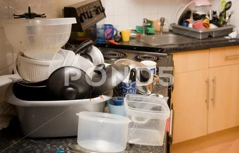 Kitchen dirty mess washing-up Stock-Fotos