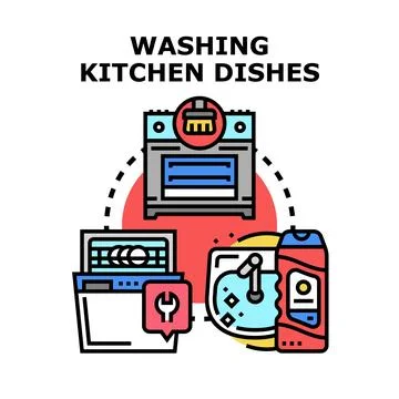 Kitchen dish cleaning and maintenance solutions concept Ilustración de archivo