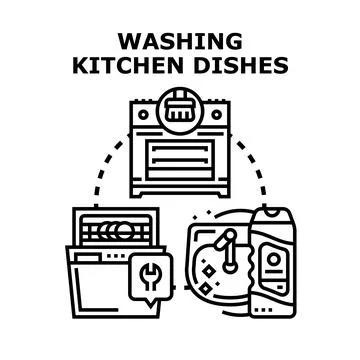Kitchen dish cleaning and maintenance solutions concept Stock Illustration