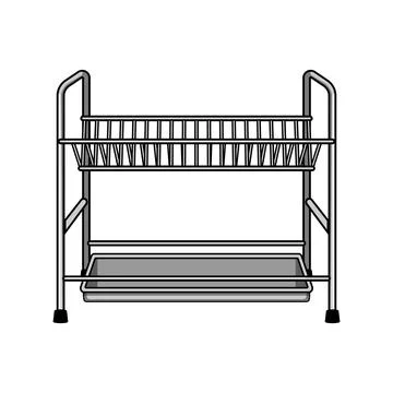 Kitchen dish drying rack with two tiers and drip tray Stock Illustration