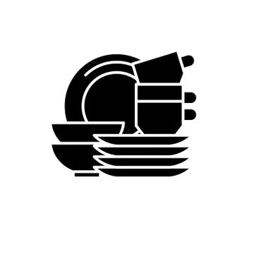 Kitchen dishes black icon, vector sign on isolated background. Kitchen dishes Illustrazione stock