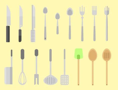 Kitchen dishes vector flat icons isolated household equipment everyday dishes Stock Illustration