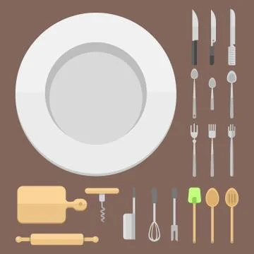 Kitchen dishes vector flat seamless pattern household equipment everyday dishes Stock Illustration