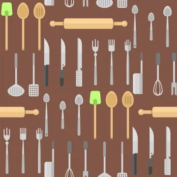 Kitchen dishes vector flat seamless pattern household equipment everyday dishes Stockillustratie