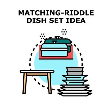Kitchen dishware set idea for matching riddle activity イラスト素材