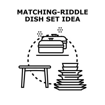 Kitchen dishware set idea for matching riddle activity Stock Illustration