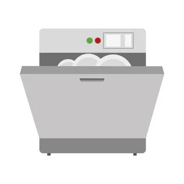 Kitchen dishwasher loaded with clean dishes. Modern home appliance dishwasher Stock Illustration