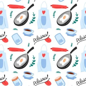 KITCHEN DOODLE SEAMLESS PATTERN Stock Illustration