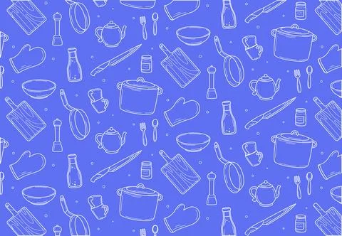 Kitchen doodle seamless pattern. Repeating design element for fabric printing Stock Illustration