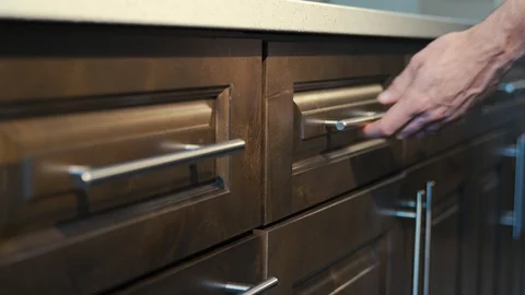 Kitchen Drawer Soft Close Feature Detail Move In Left Stock Footage 112887538