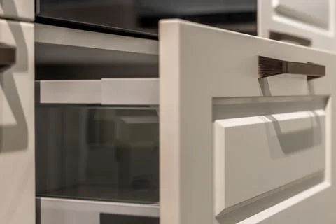 Kitchen drawer white front modern hardware minimal style. Furniture detail .. Stock Photos