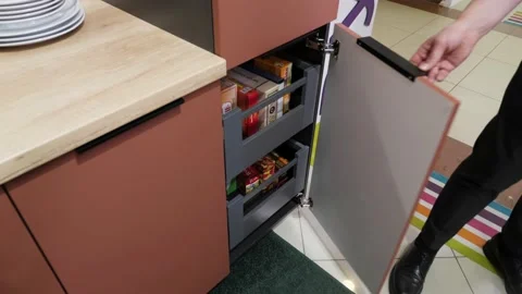 Kitchen drawers, products Video stock 153332424