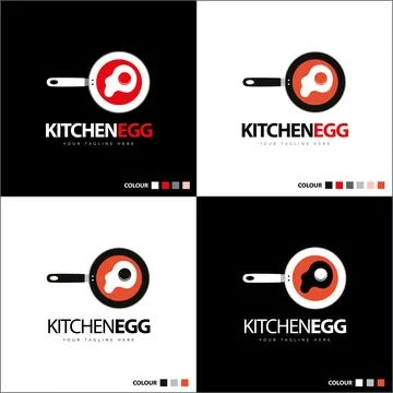 Kitchen egg pan restaurant cafe silhouette logo set design template Stock Illustration