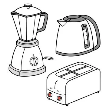 Kitchen Electronic Items with Blender Toaster and Kettle Stock Illustration