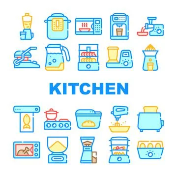 Kitchen Electronics Collection Icons Set Vector Illustrations Stock Illustration