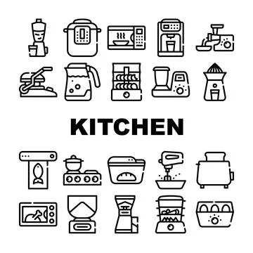Kitchen Electronics Collection Icons Set Vector Illustrations Stock Illustration