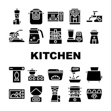 Kitchen Electronics Collection Icons Set Vector Illustrations Stock Illustration