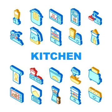Kitchen Electronics Collection Icons Set Vector Illustrations Stock Illustration