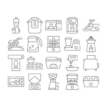 Kitchen Electronics Collection Icons Set Vector Illustrations Stock Illustration